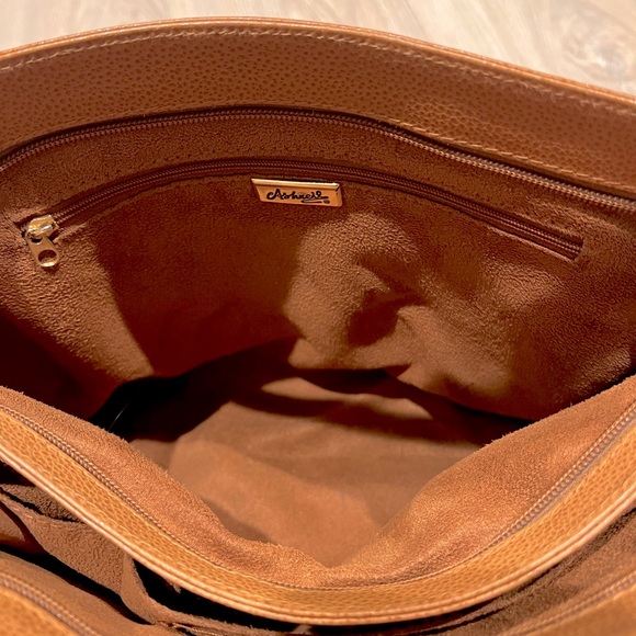 RARE Ashreil Leather Handbag Zip Top Two Handles with Gold Lock and Key Hardware - Picture 5 of 6